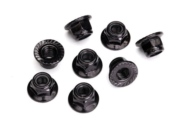 8447 - Nuts, 5mm flanged nylon locking (aluminum, black-anodized, serrated) (4)