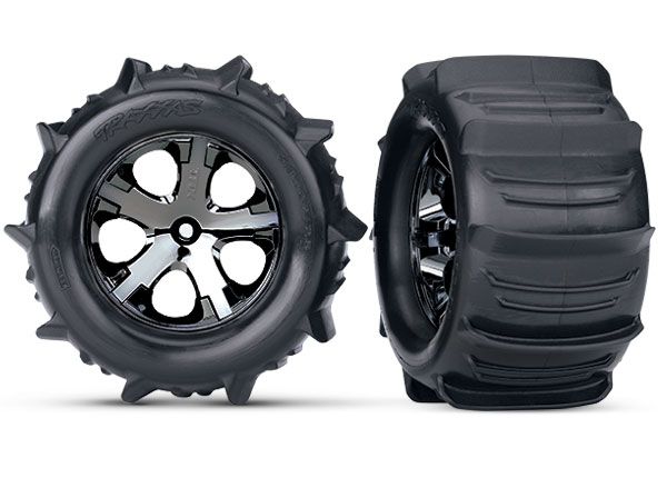3689 - Tires &amp; wheels, assembled, glued (2.8') (All-Star black chrome wheels, paddle tires, foam inserts)