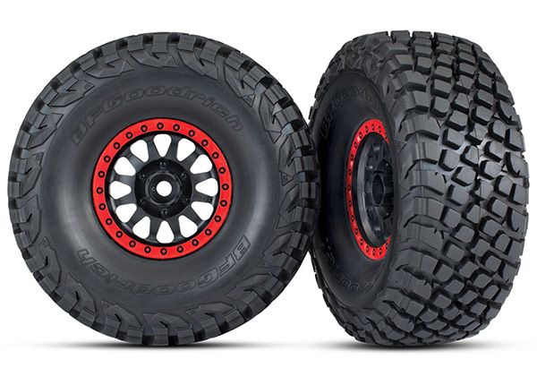 8474 Tires and wheels, assembled, glued (Method Race Wheels, black with red beadlock, BFGoodrich Baja KR3 tires) (2)