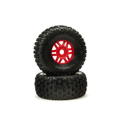 ARRMA 1/7 dBoots Fortress Front/Rear 2.4/3.3 Pre-Mounted Tires, 17mm Hex, Red (2)