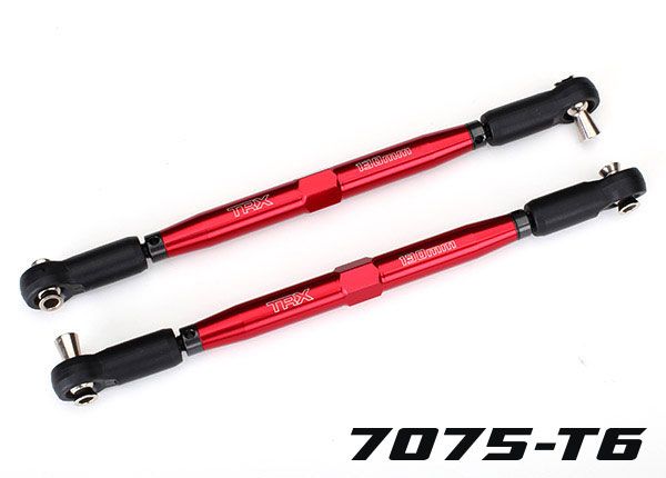 7748R Toe links, X-Maxx (TUBES red-anodized, 7075-T6 aluminum, stronger than titanium) (157mm) (2)/ rod ends, assembled with steel hollow balls (4)/ aluminum wrench, 10mm (1)