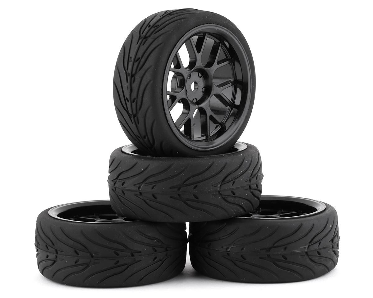 WL-0109 Yeah Racing Spec T Pre-Mounted On-Road Touring Tires w/CS Wheels (Black) (4) w/12mm Hex &amp; 3mm Offset