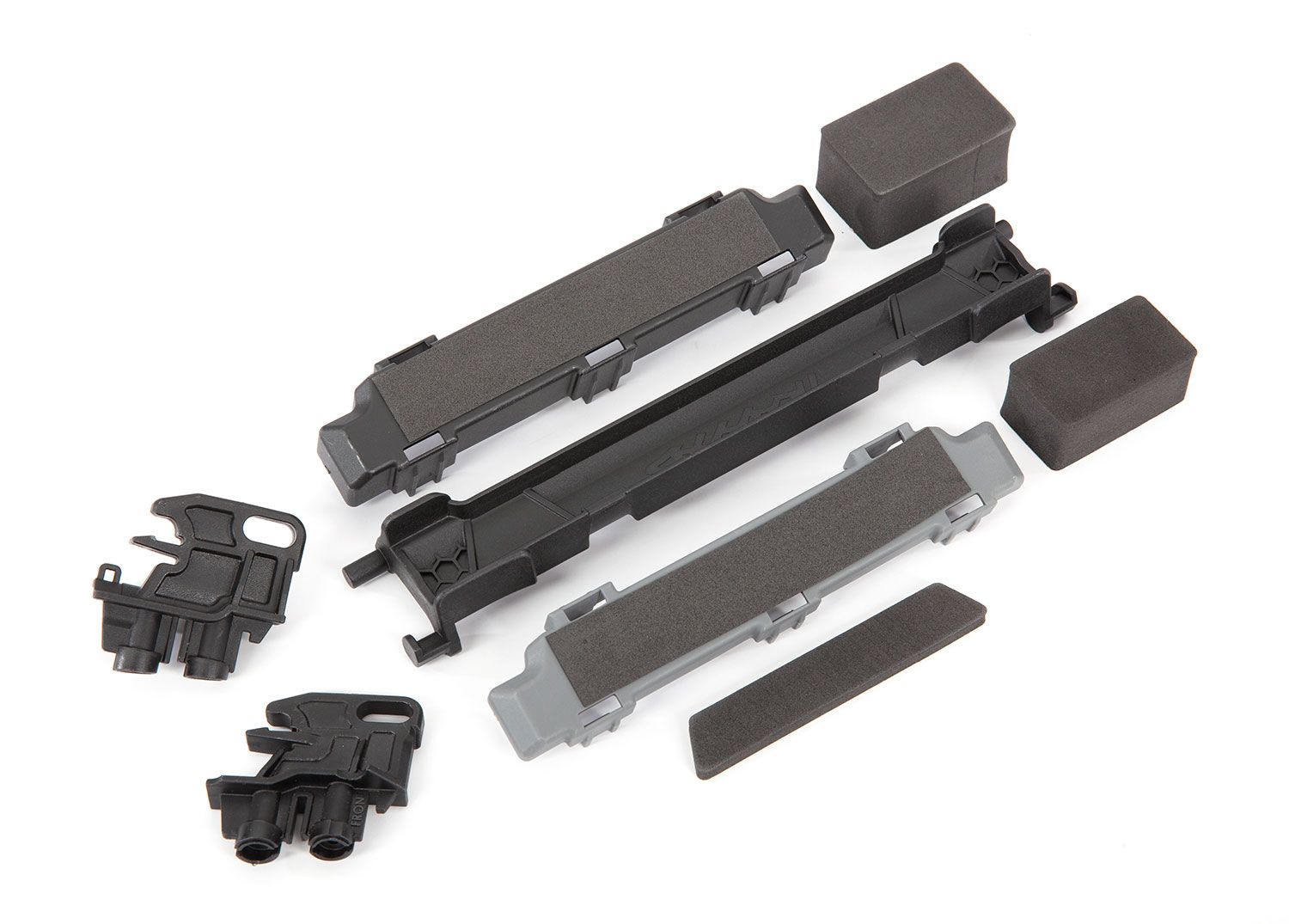 8919R - Battery hold-down/ mounts (front &amp; rear)/ battery compartment spacers/ foam pads (fits Maxx® with extended chassis (352mm wheelbase))