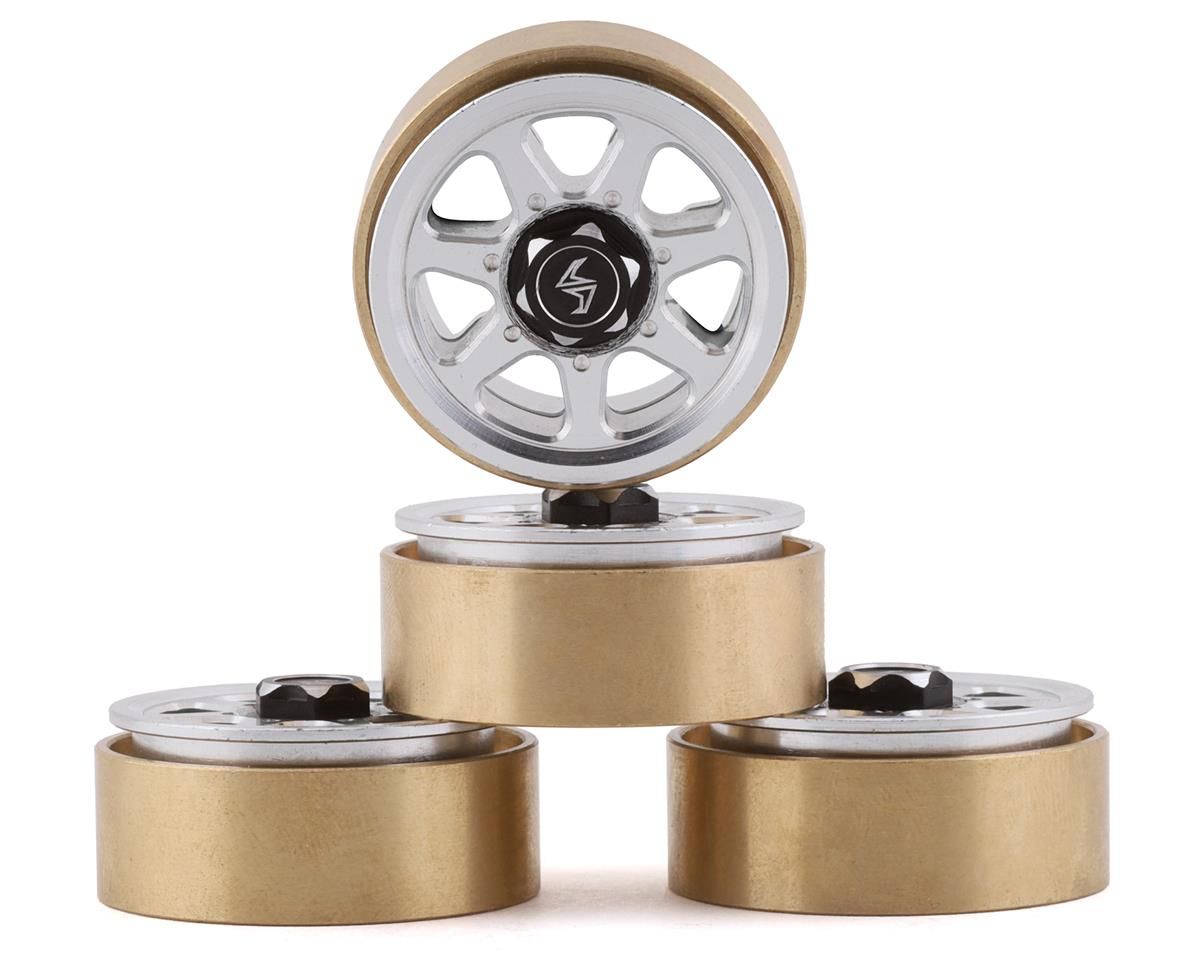 SAMSCX24-6669SC2 Samix SCX24 Aluminum &amp; Brass 1.0" Beadlock Wheel Set w/Scale Hubs (Silver) (4)