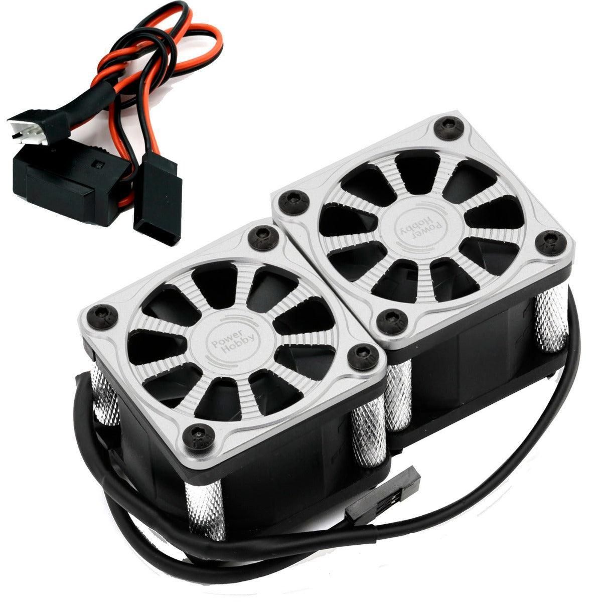 PHF116-SILVER Twister Twin/Dual 40mm 1/8 1/5 Motor Aluminum Cooling Fan Silver