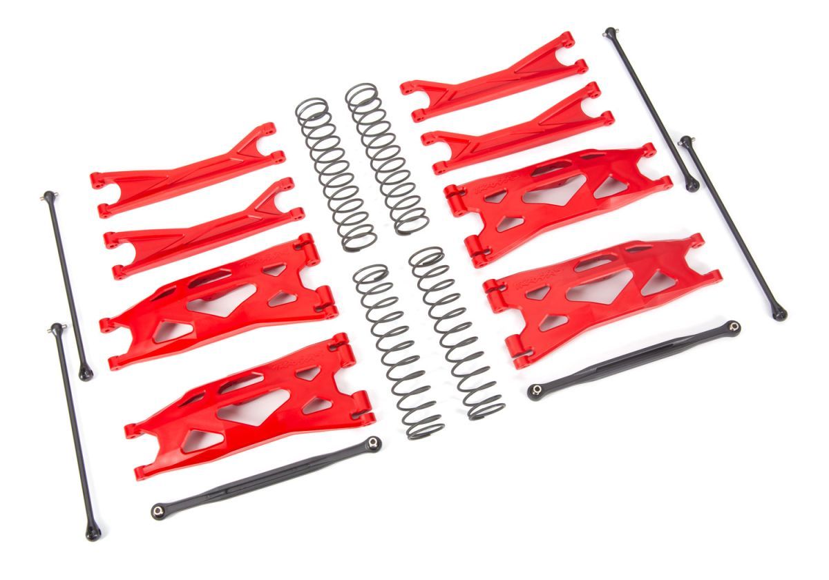 7895R - Suspension kit, X-Maxx® WideMaxx®, red (includes front &amp; rear suspension arms, front toe links, driveshafts, shock springs)