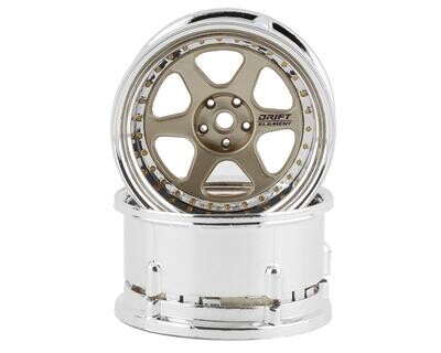 DSC-DE-216 DS Racing Drift Element 6 Spoke Drift Wheels (Gold &amp; Chrome w/Gold Rivets) (2) (Adjustable Offset) w/12mm Hex