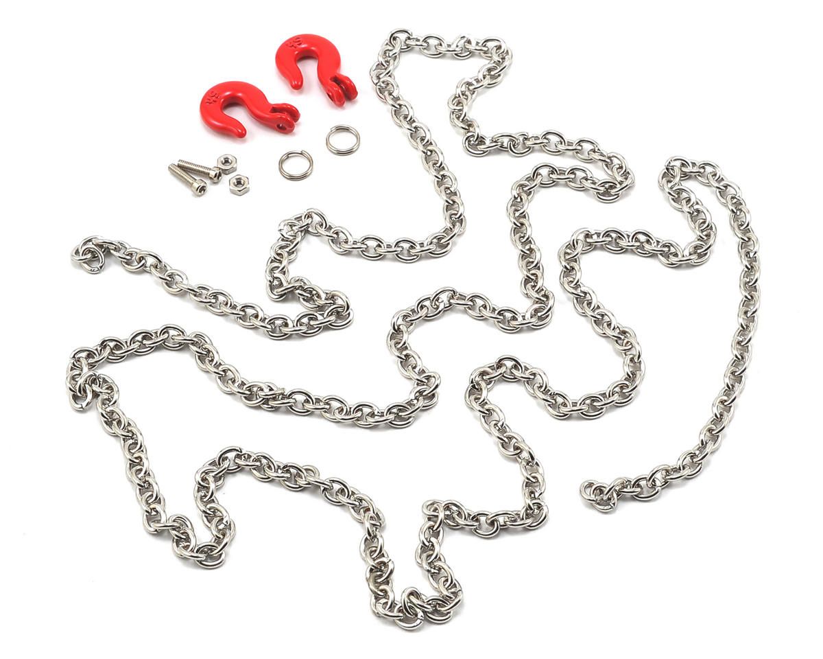 YEA-YA-0357 Yeah Racing 96cm 1/10 Crawler Scale Steel Chain Accessory w/Red Hooks (Silver)