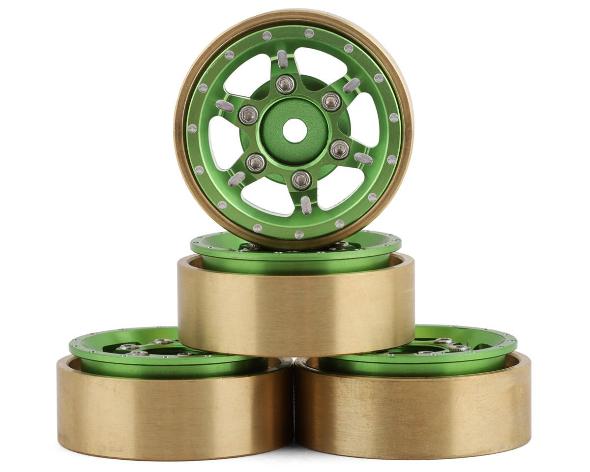 SCX24-6670GN Samix SCX24 Aluminum &amp; Brass Adjustable Offset 1.0" Beadlock Wheels (Green) (4)