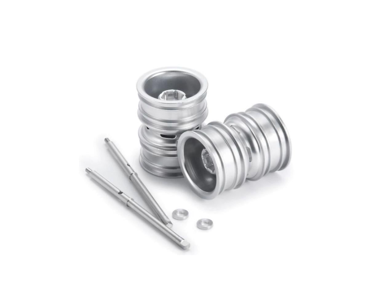 PHBSCX24772Silver Powerhobby 1/24 Axial SCX24 Aluminum Dually Wheels w/Driver Shaft