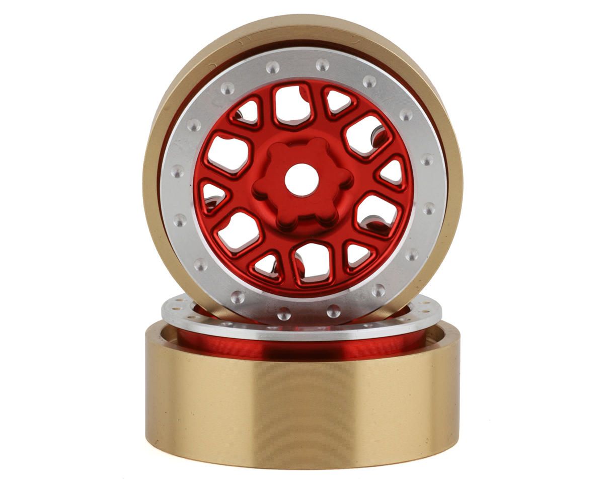 SSD00550 SSD RC 1.0” Boxer Aluminum/Brass Beadlock Wheels (Red) (2)