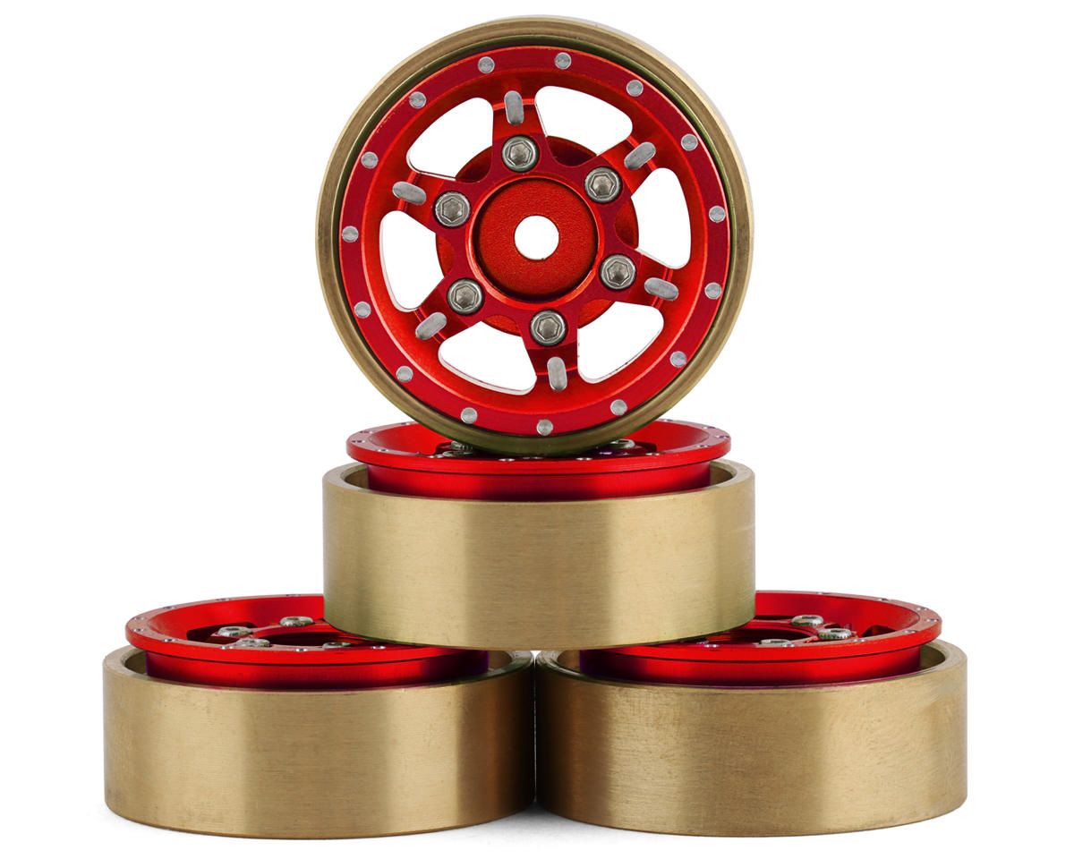 SCX24-6670RD Samix SCX24 Aluminum &amp; Brass Adjustable Offset 1.0" Beadlock Wheels (Red) (4)