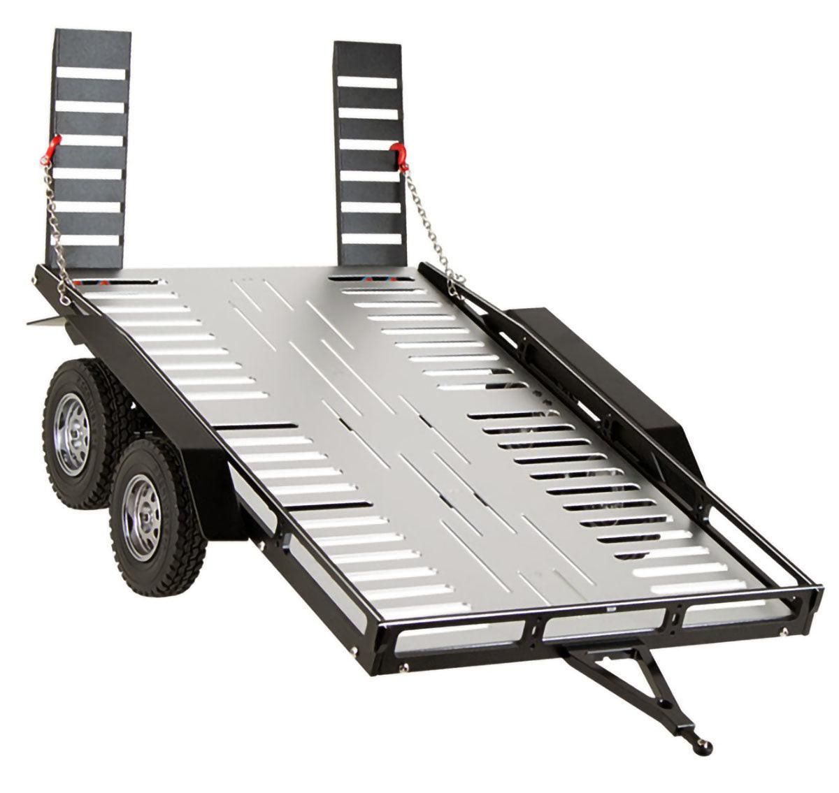 Trailer01-Silver Powerhobby 1/10 CNC Machined Dual Axle Scale Truck Trailer Crawler Silver