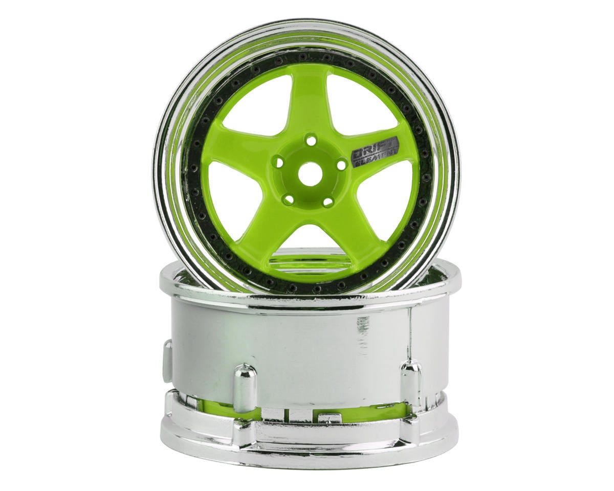 DSC-DE-026 DS Racing Drift Element 5 Spoke Drift Wheels (Green Face/Chrome Lip/Black Rivet) (Adjustable Offset) w/12mm Hex