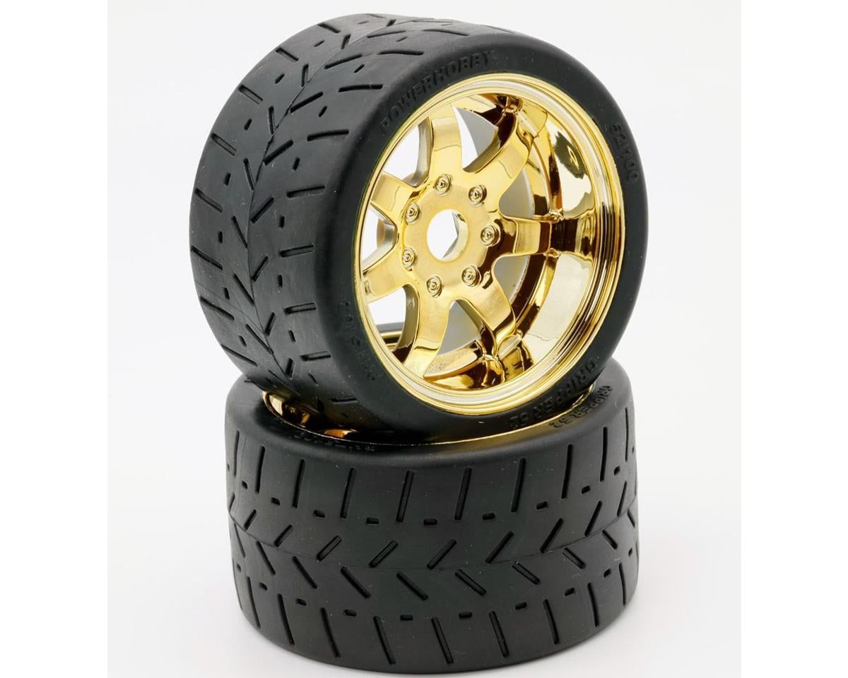 PHT5102-Gold Powerhobby 1/8 Gripper 54/100 Belted Mounted Tires 17mm Gold Wheels