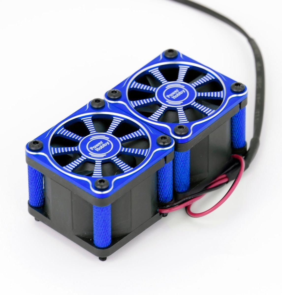 PHF116-Blue Powerhobby Twister Twin / Dual 40mm 1/8 1/5 Motor Aluminum Cooling Fan - Blue