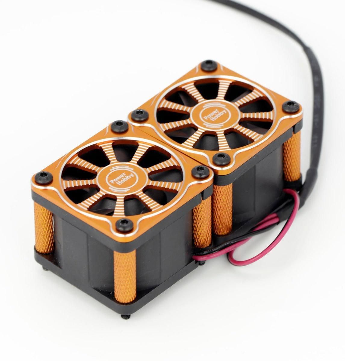 PHF116-Orange  Powerhobby Twister Twin / Dual 40mm 1/8 1/5 Motor Aluminum Cooling Fan - Orange