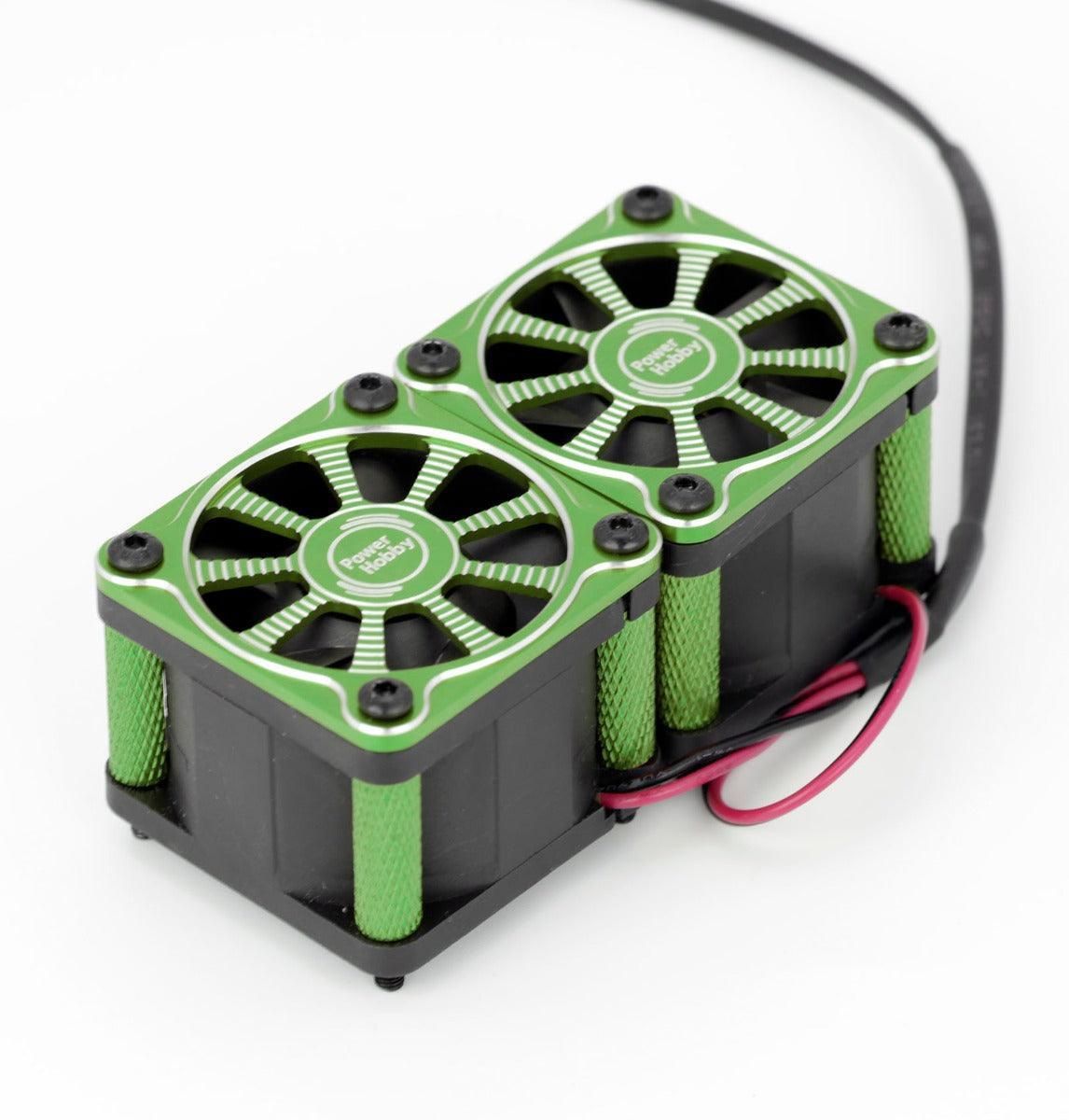PHF116-Green Powerhobby Twister Twin / Dual 40mm 1/8 1/5 Motor Aluminum Cooling Fan - Green