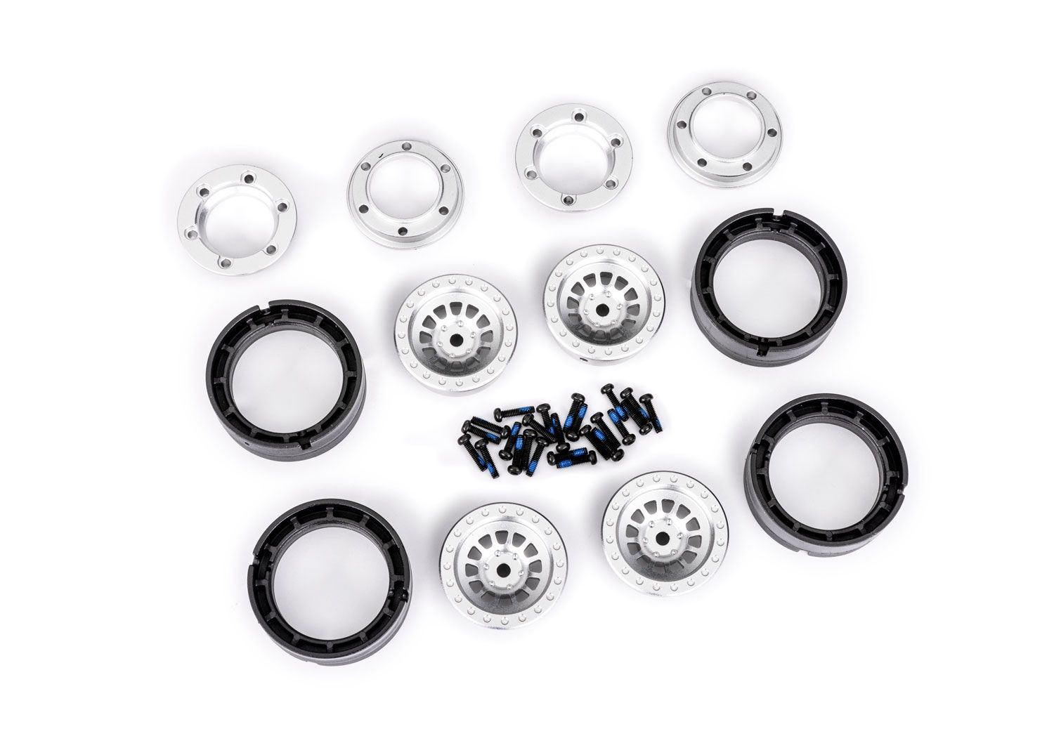9881-SLVR Wheels, 1.0”, 6061-T6 aluminum (silver-anodized) (4)/ 2x8mm BCS (24)