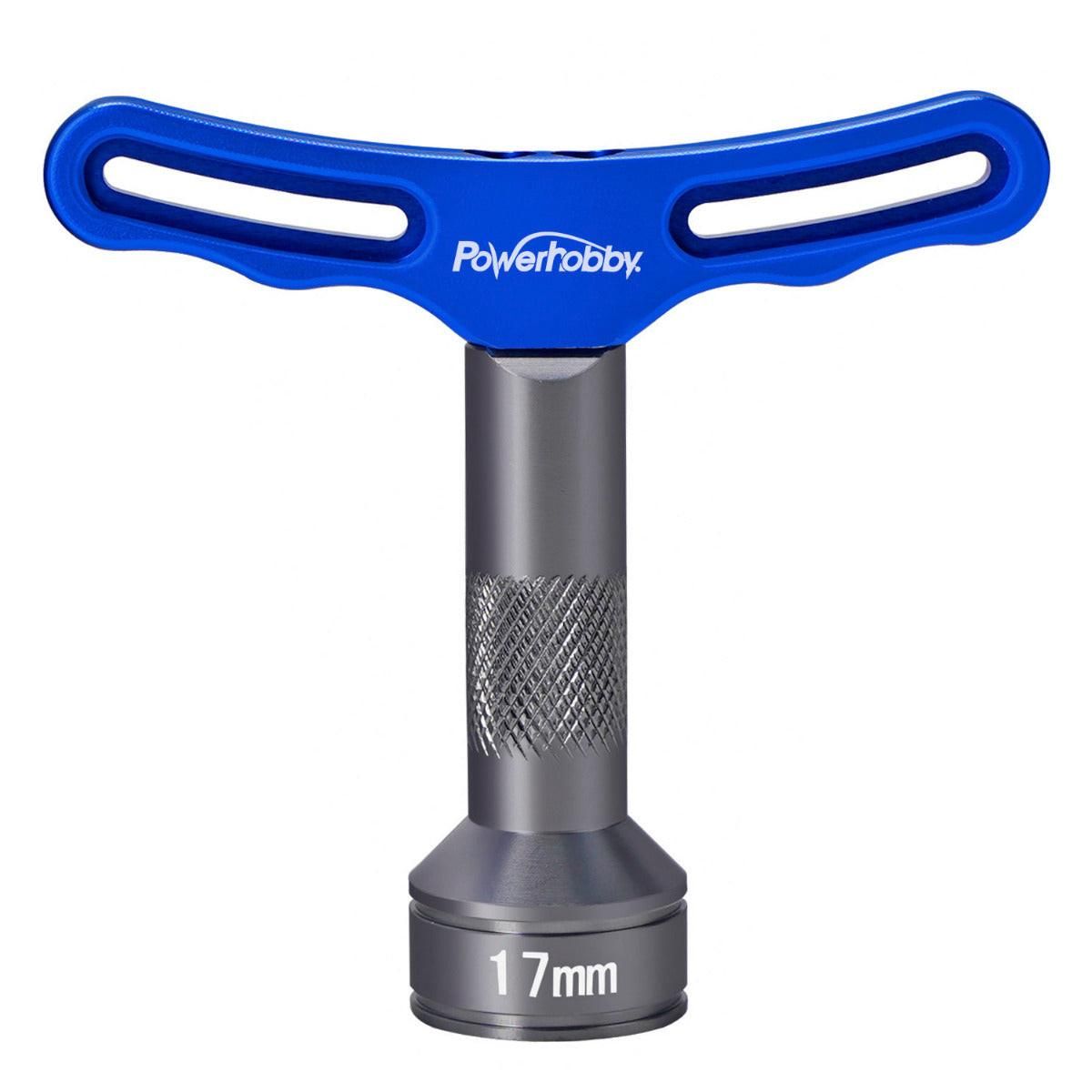 PHBPHT027Blue POWERHOBBY 17MM ALUMINUM T-HANDLE HEX WHEEL WRENCH BLUE