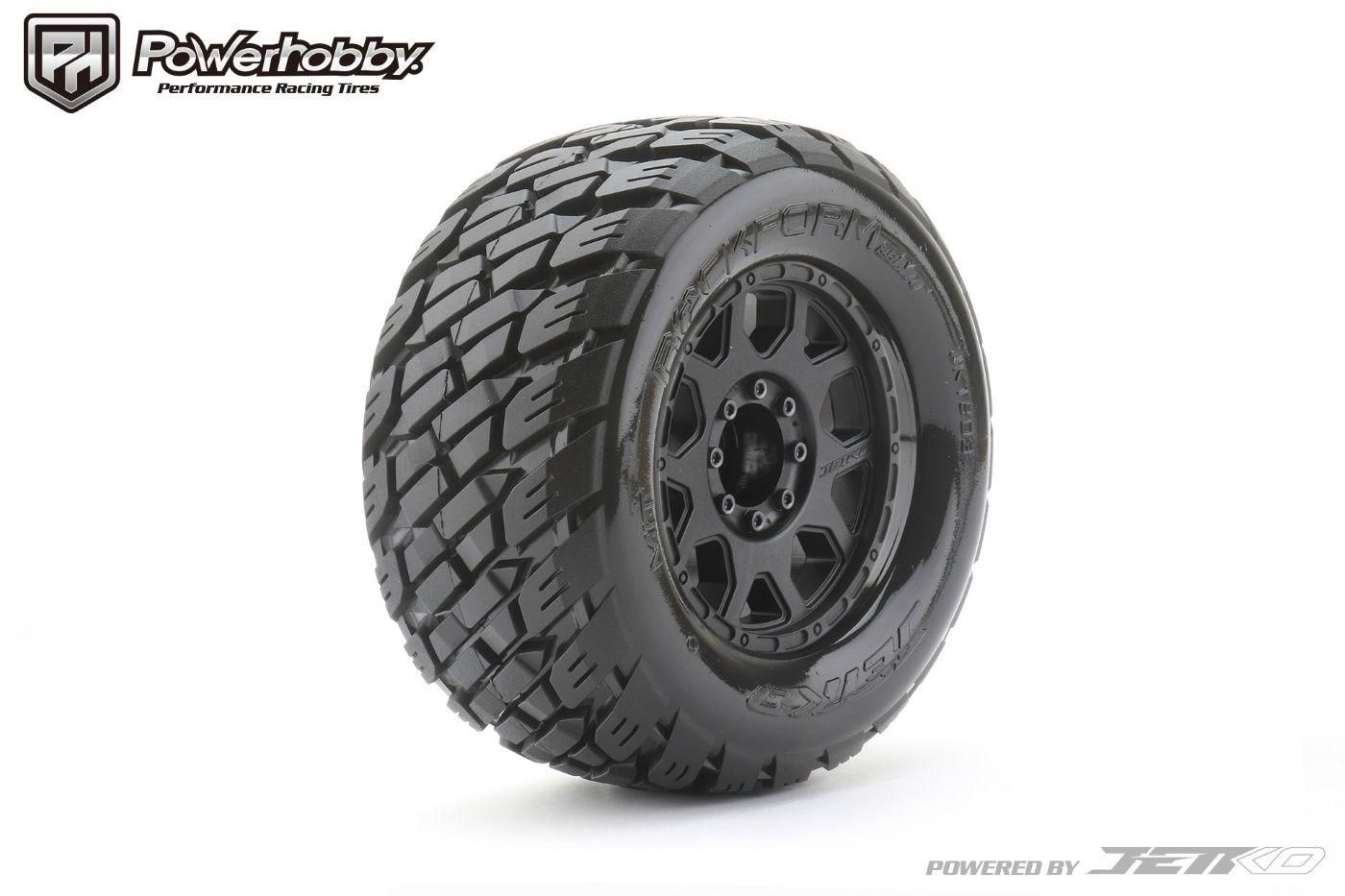 PHB1803CBMSGB POWERHOBBY 1/8 MT 3.8 ROCKFORM BELTED MOUNTED TIRES W REMOVABLE HEX WHEELS (2)