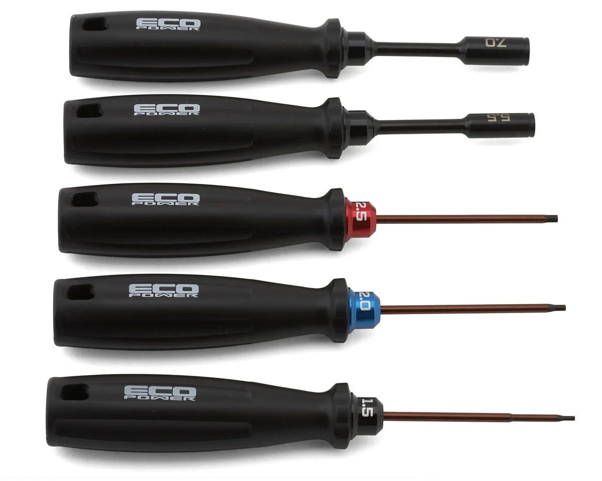 ECP-3035 EcoPower 5-Piece RC Essential Tool Set (1.5/2.0/2.5mm Hex Drivers) (5.5/7mm Nut Drivers)