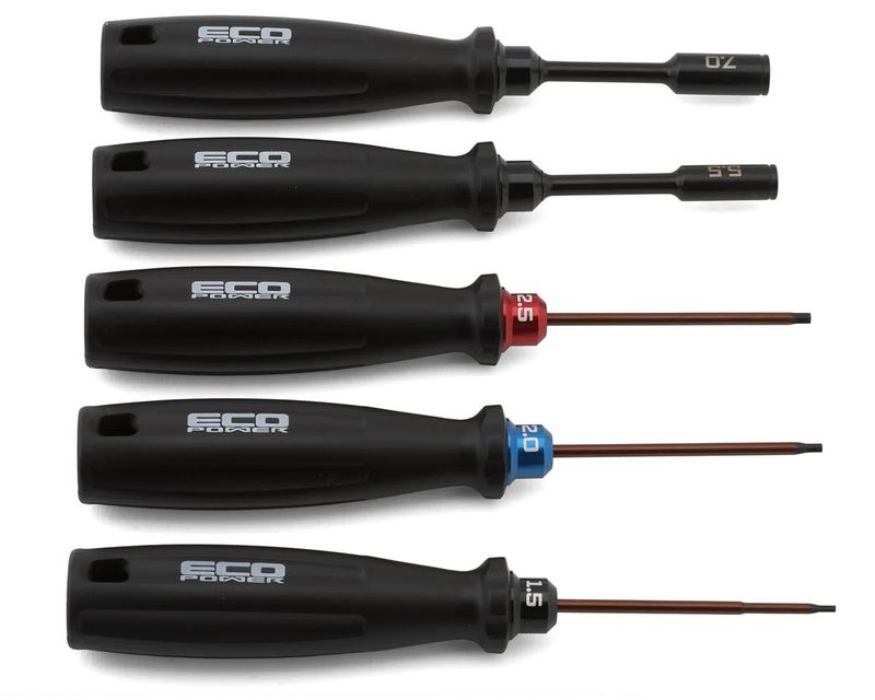 ECP-3035 EcoPower 5-Piece RC Essential Tool Set (1.5/2.0/2.5mm Hex Drivers) (5.5/7mm Nut Drivers)