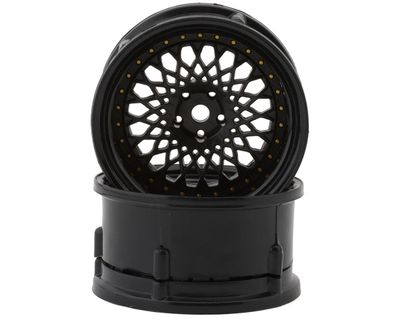 DE-307 DS Racing Drift Element Mesh Drift Wheels (Triple Black w/Gold Rivets) (2) (Adjustable Offset) w/12mm Hex