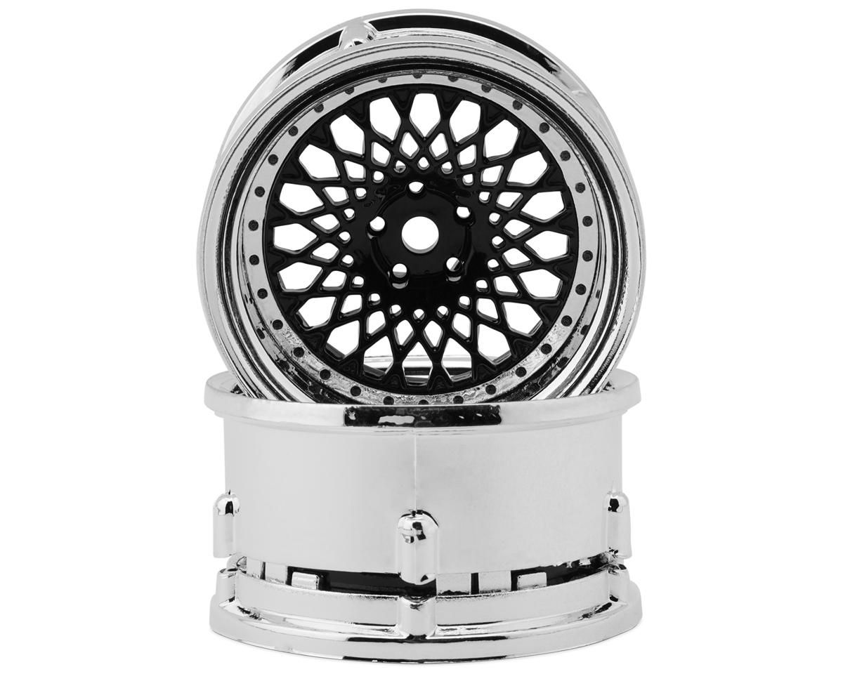 DSC-DE-314 DS Racing Element Mesh Drift Wheels (Black w/Chrome Lip &amp; Black Rivets) (2) (Adjustable Offset) w/12mm Hex