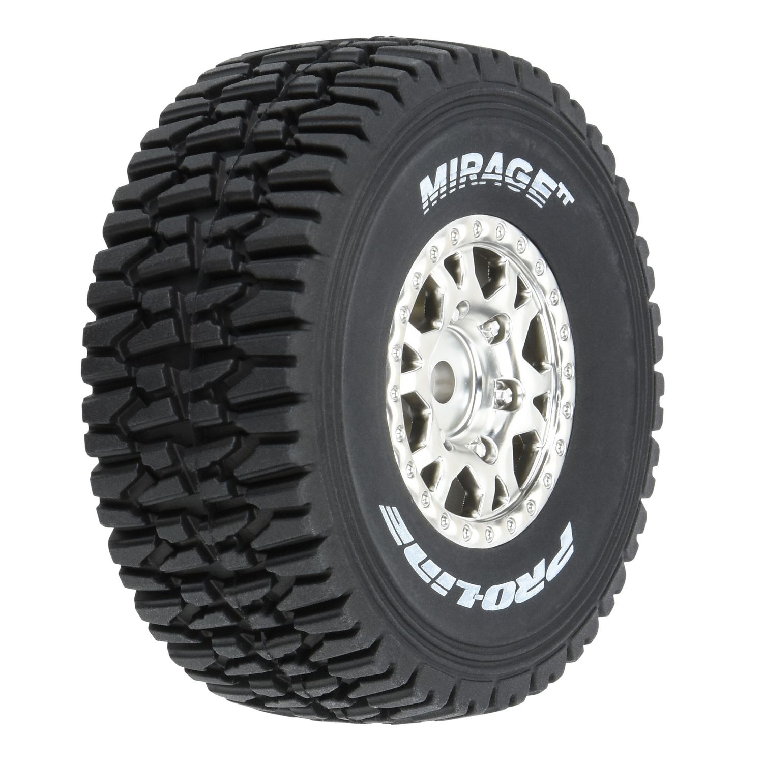 PRO1025310 Mirage TT F/R Tires Mounted 12mm Hex Satin Silver Impulse (4) for Arrma Mojave Grom