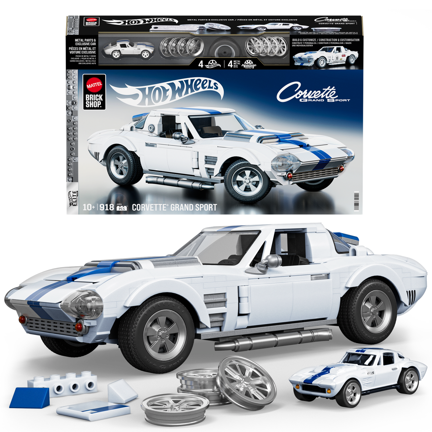MTTJGR31 Mattel Brick Shop™ Hot Wheels® Corvette® Grand Sport Set w/Die-Cast Corvette® Grand Sport