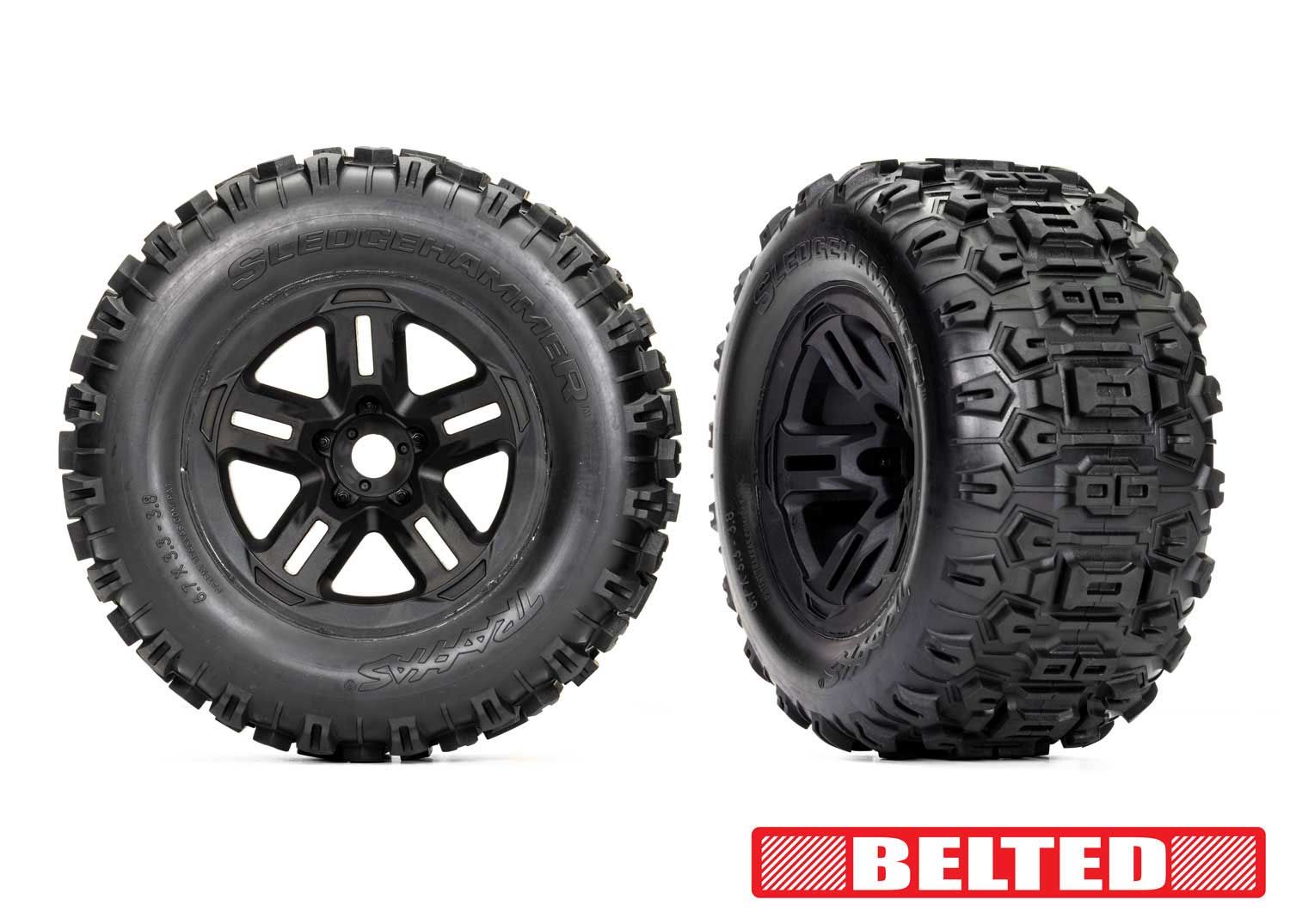 9573 3.8" Black Wheels &amp; Belted Sledgehammer Tires (2)