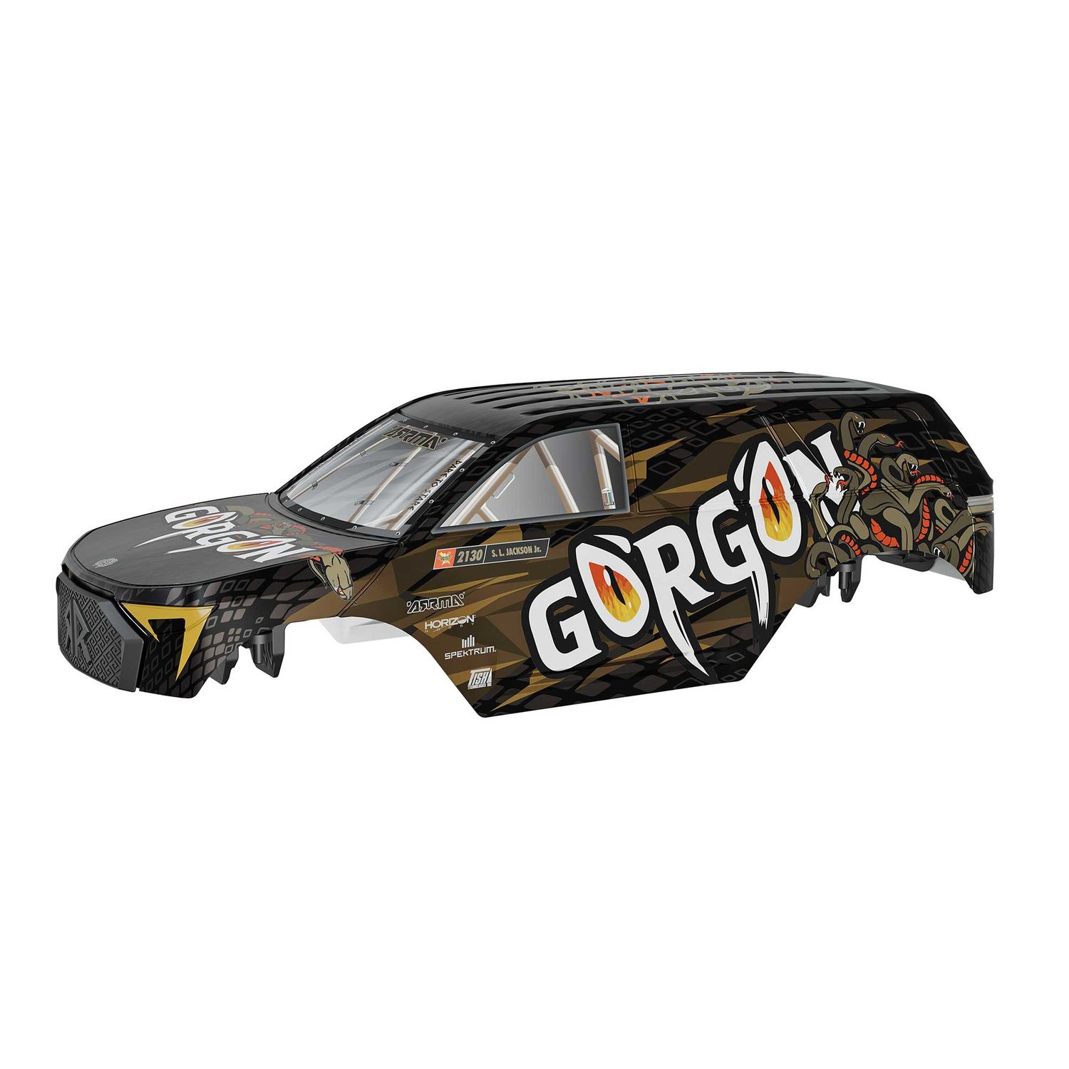 ARRMA 1/16 Pre-Cut Painted Decaled Monster Truck Body, Bronze: GORGON GROM