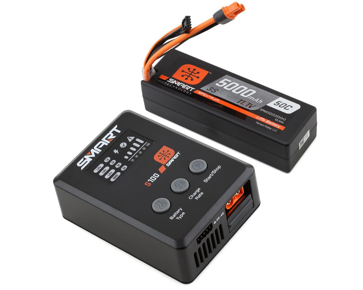 Spektrum Smart Powerstage Surface Bundle: 5000mAh 3S 50C LiPo Battery (IC3) / 100W S100 Charger