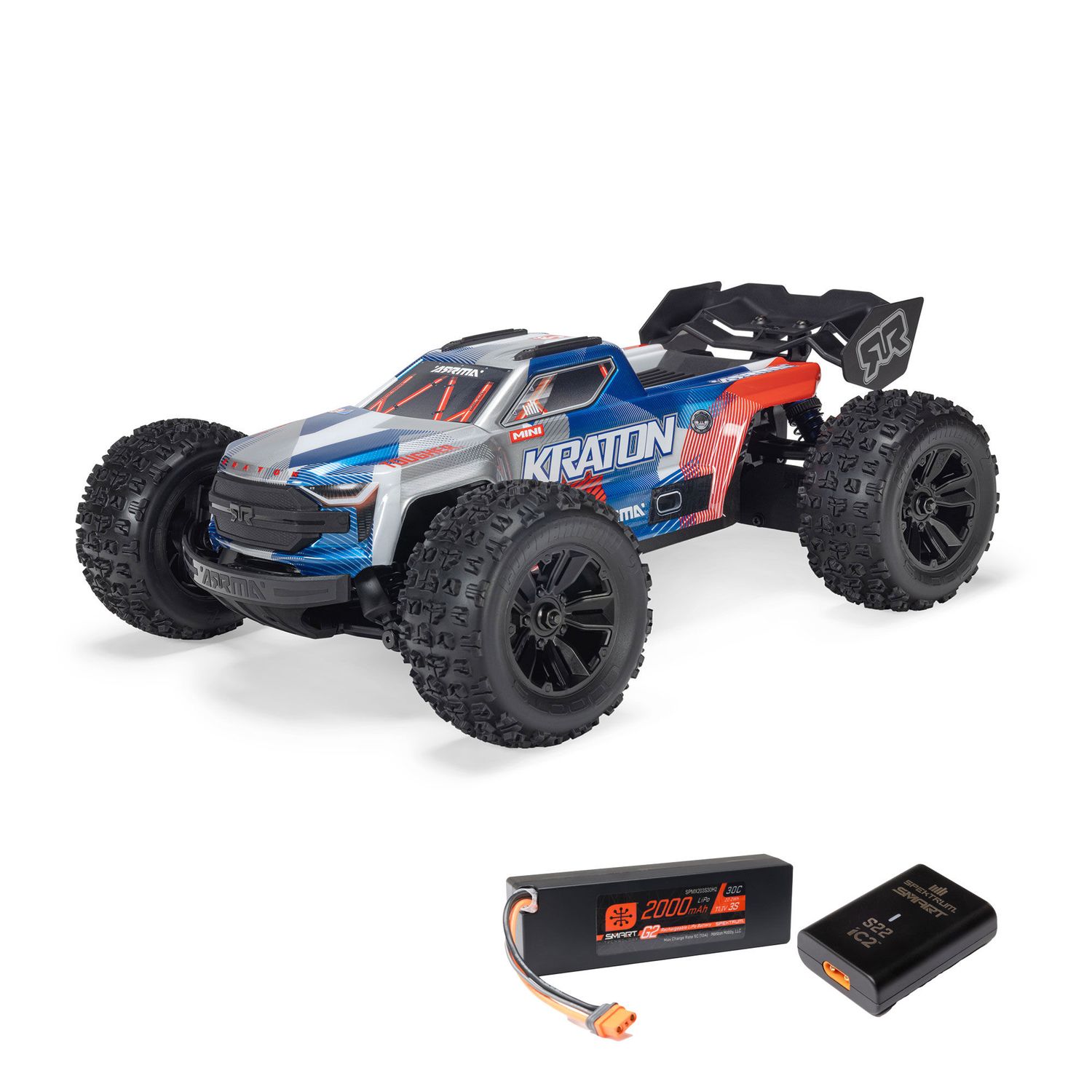 ARA2508ST1 1/16 Mini KRATON 3S DSC 4X4 RTR Brushless Speed Truck (3S Battery &amp; Charger Included) , Red/Blue