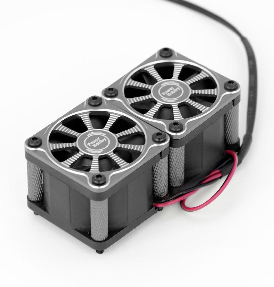 PHF116-Black Powerhobby Twister Twin / Dual 40mm 1/8 1/5 Motor Aluminum Cooling Fan - Black