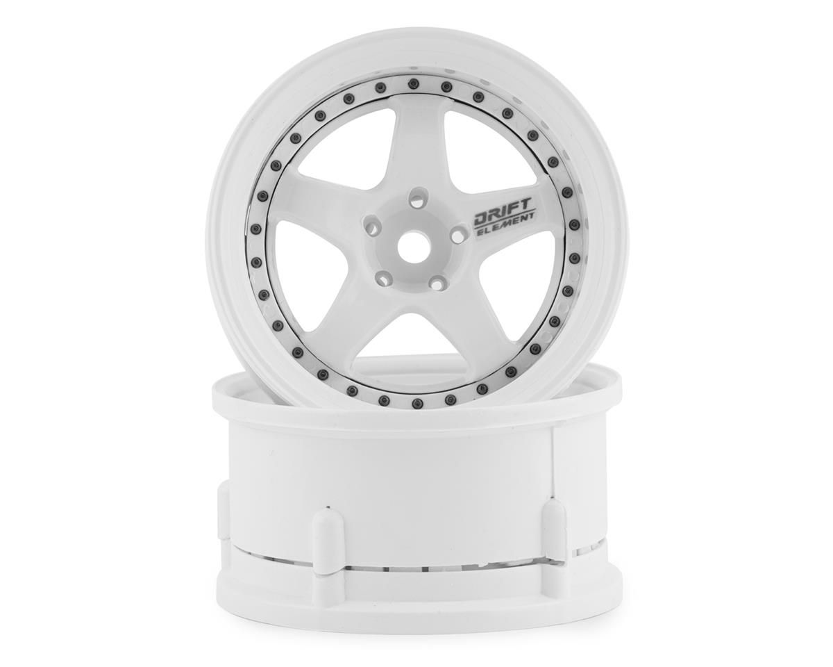 DE-002 DS Racing Drift Element 5 Spoke Drift Wheels (Triple White w/Black Rivets) (2) (Adjustable Offset) w/12mm Hex
