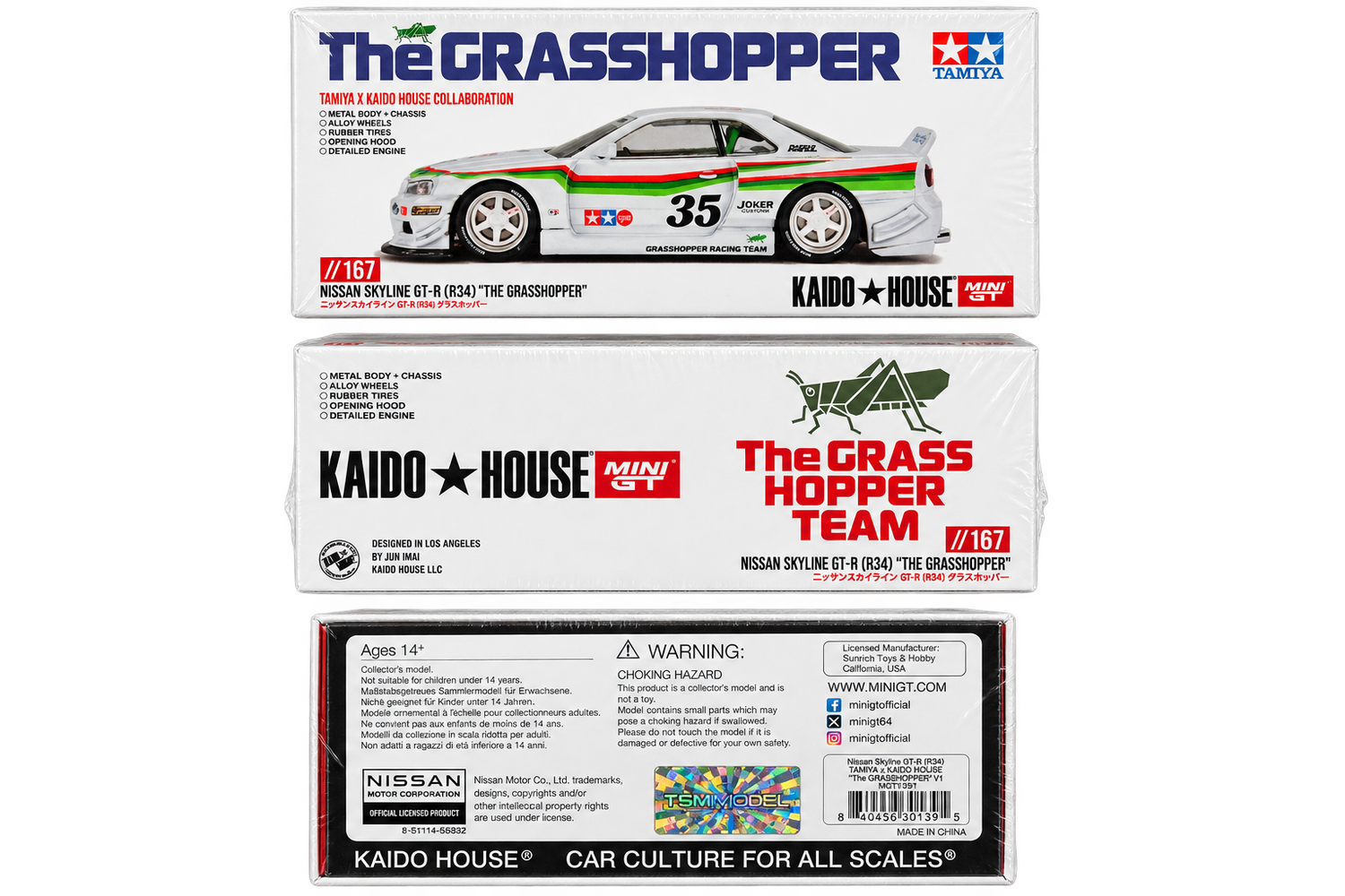 KHMG167 Tamiya Mini GT Nissan Skyline GT-R (R34) X “The Grasshopper” Kaido House 1/64 Diecast Model (Limited Edition)