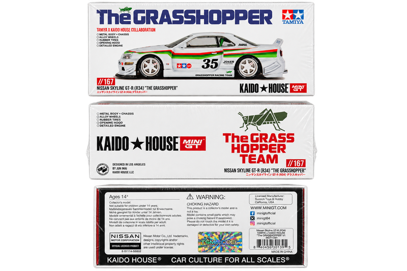 KHMG167 Tamiya Mini GT Nissan Skyline GT-R (R34) X “The Grasshopper” Kaido House 1/64 Diecast Model (Limited Edition)