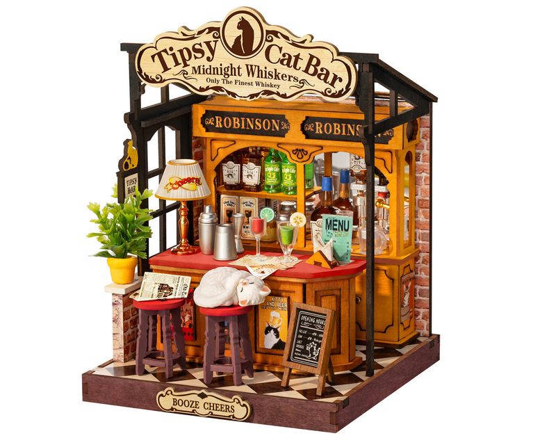 Robotime Rolife Tipsy Cat Bar DIY Miniature 3D Wooden Model Kit