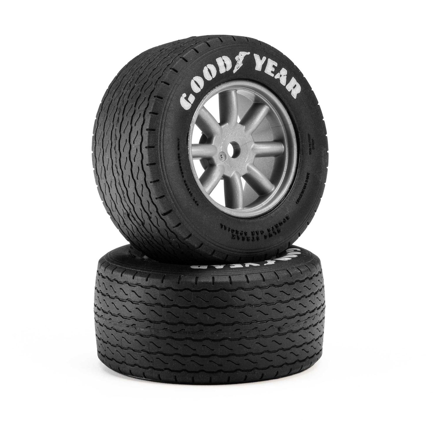 PRO1036310  Goodyear Blue Streak VTA Front Tires Mounted 8mm Gray Wheels (2) for Losi NASCAR Racecar