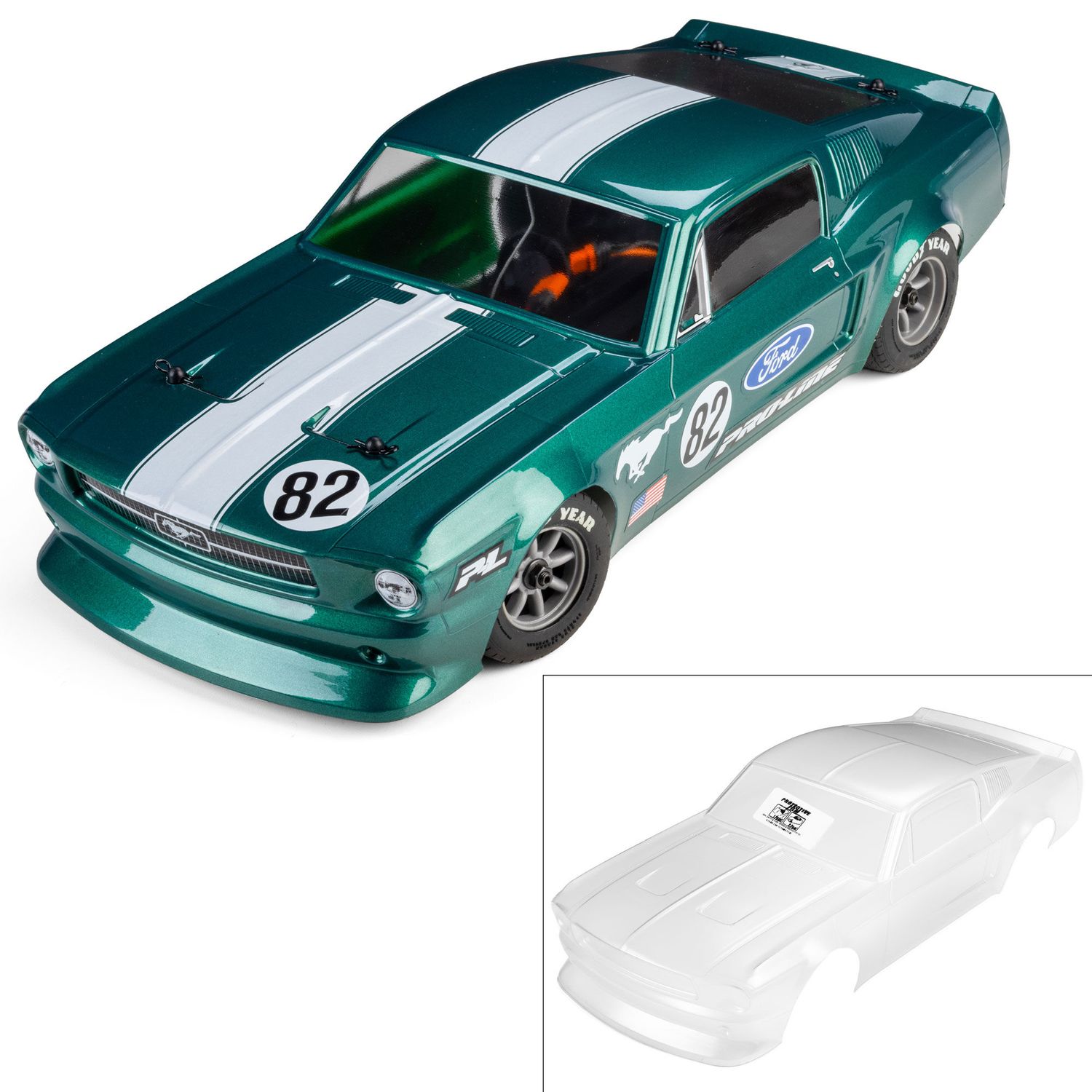 PRO372817 Pre-Cut 1968 Ford Mustang Clear VTA Body for Losi NASCAR