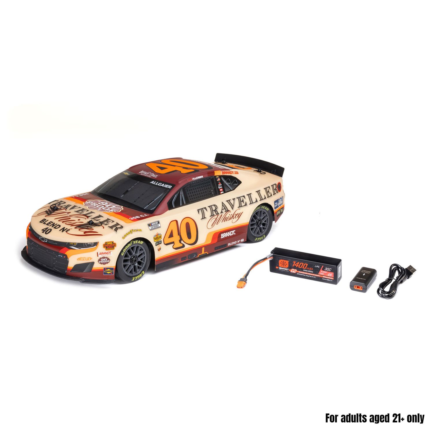 Losi LOS1122640 1/12 NASCAR Justin Allgaier No. 40 2026 Traveller Whiskey Chevrolet ZL1 2S AWD RTR