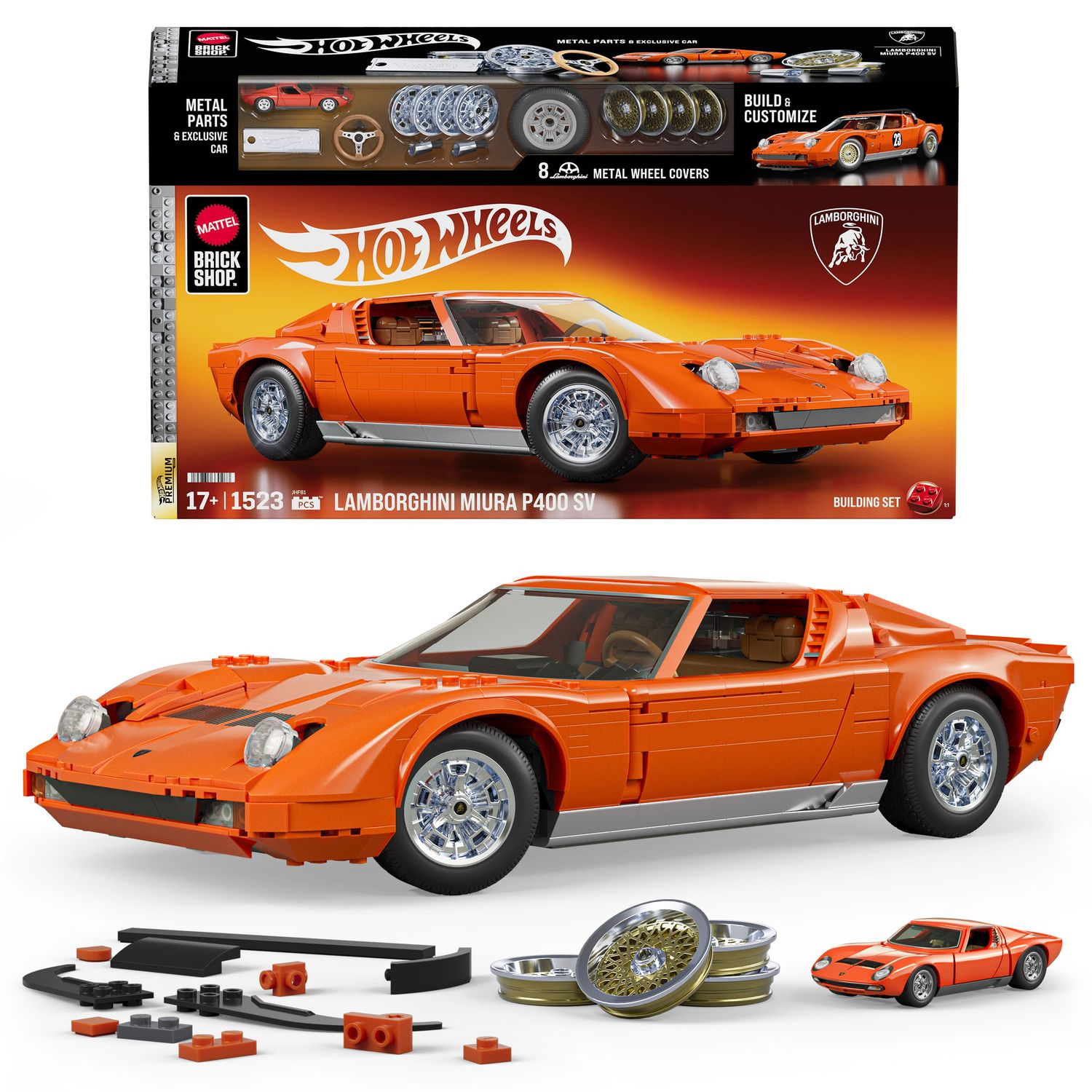 Mattel Brick Shop Hot Wheels® '71 Lamborghini® Miura P400 Set w/Die-Cast '71 Lamborghini® Miura P400