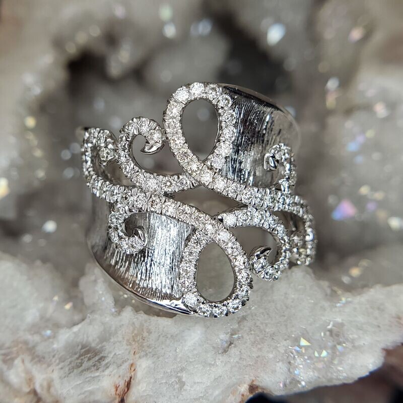 4K White Gold Designer Gabriel&CO Diamond Band W/ Florentine Finish