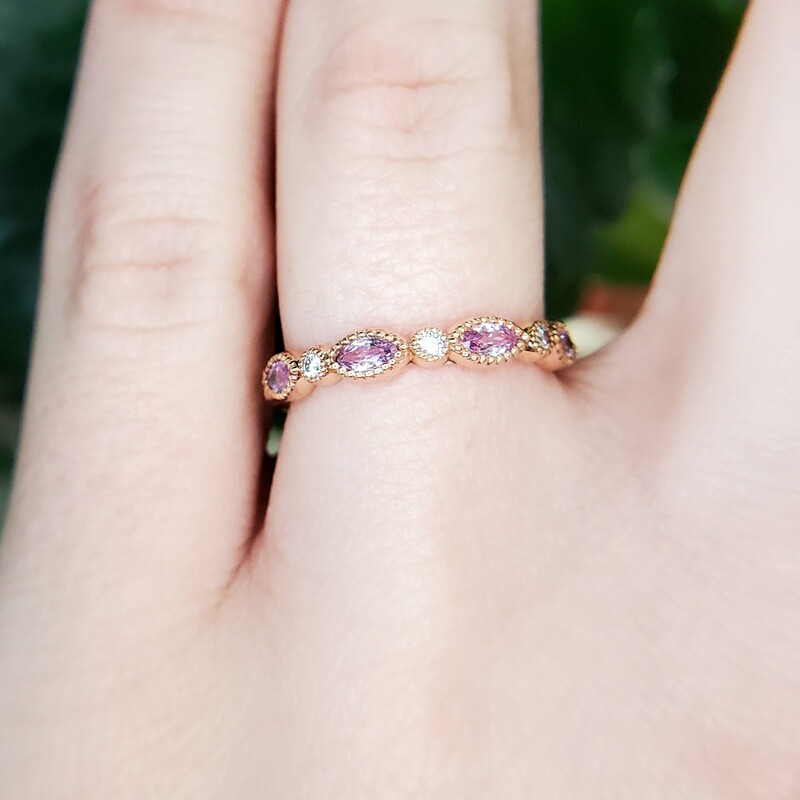 14K Rose Gold Pink Sapphire and Diamond Ring