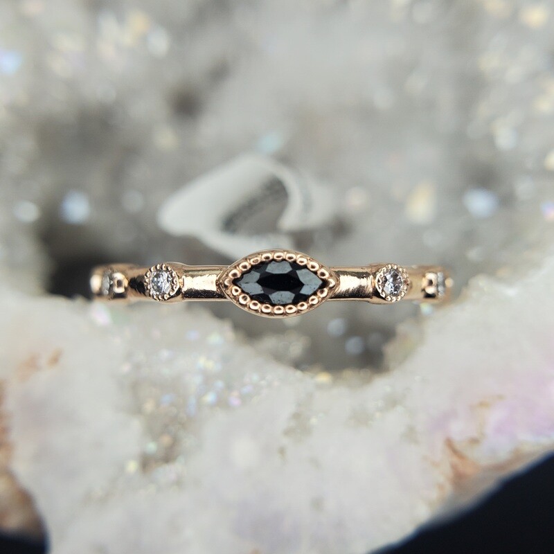 14k Rose Gold Onyx and Diamond Stacking Band