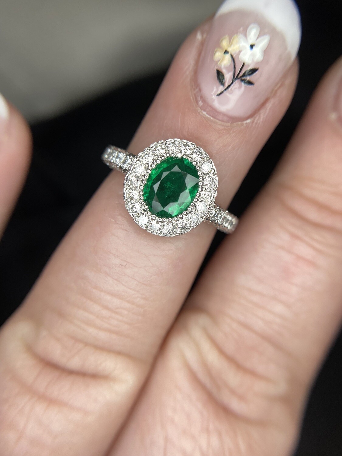 Platinum 1ct Oval Emerald Certified & 1.5ctw Diamond Halo Ring