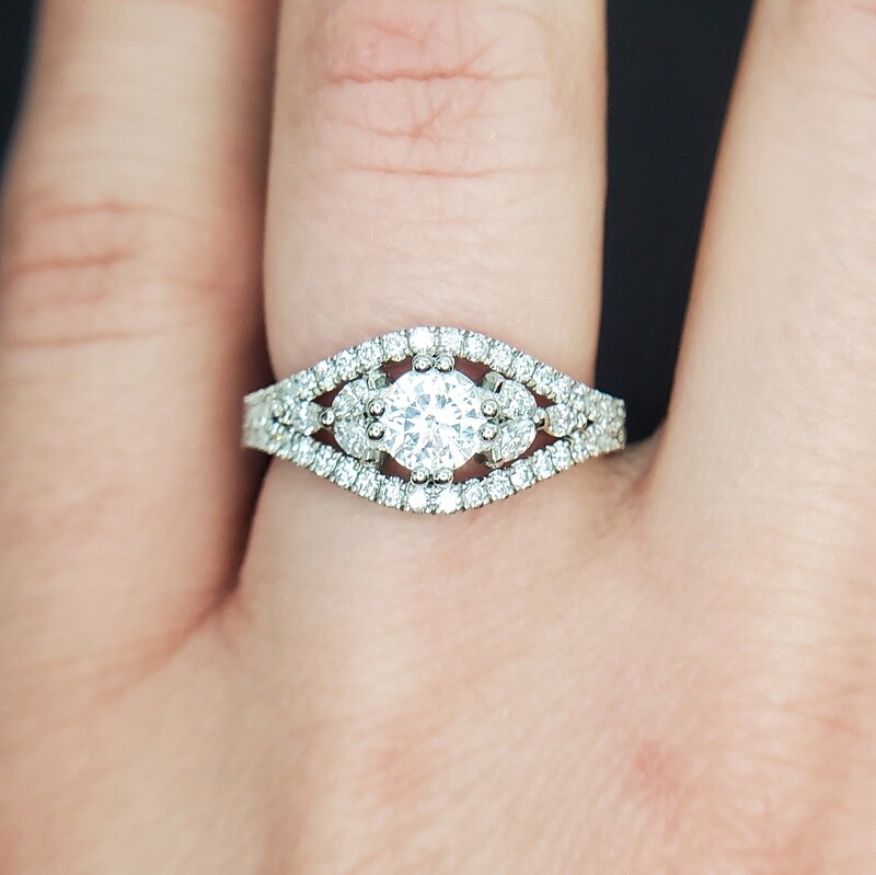 14k White Gold Diamond/CZ Contemporary Engagement Ring