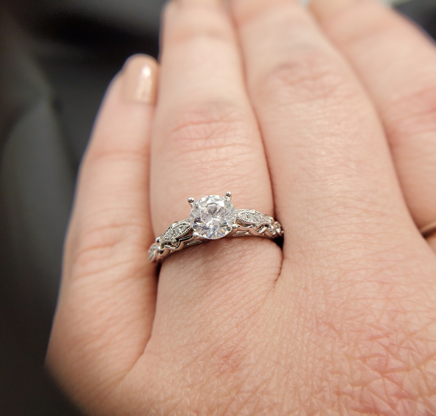 14k White Gold .10CTW Dia Engagement Semi Mounting Ring W/ CZ Center